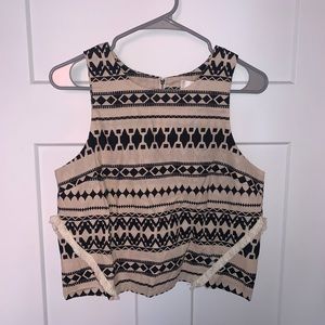 JOA Cropped Top Pattern Zipper Detail NWT